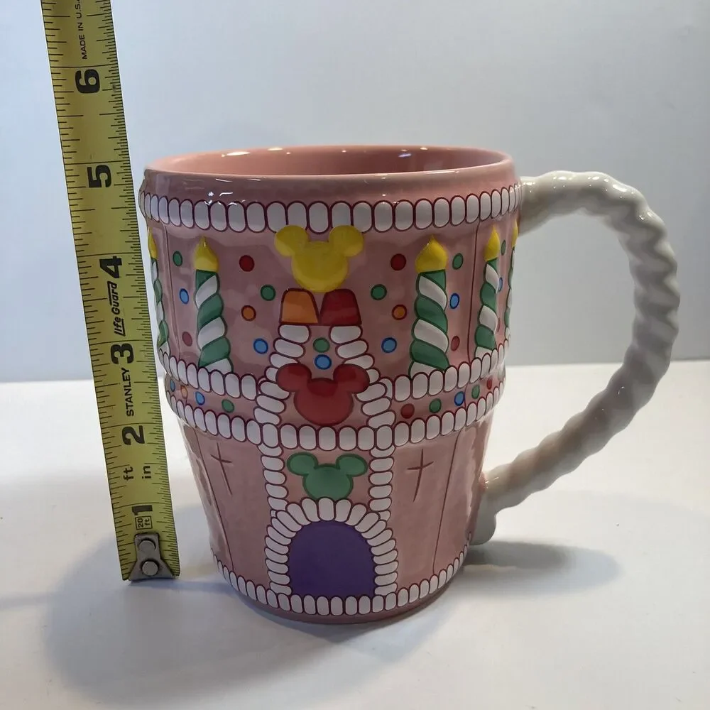 Disney World Mug Birthday Cake Castle Pink Mickey Anniversary Coffee Tea Cup